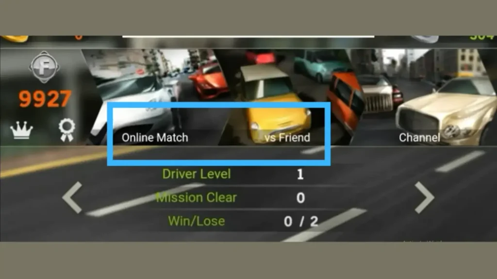 click on highlighted blue area to start an online match